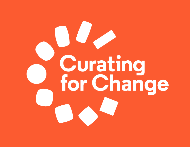 White Curating for Change logo on an orange background
