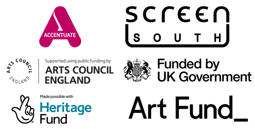 Accentuate logo, Screen South logo, Arts Council England logo, Funded by UK Government logo, National Lottery Heritage Fund logo, Art Fund logo